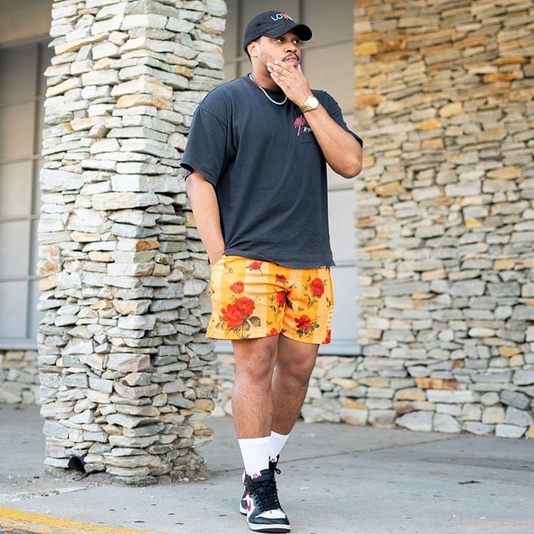 Red Rose Yellow Mesh Shorts