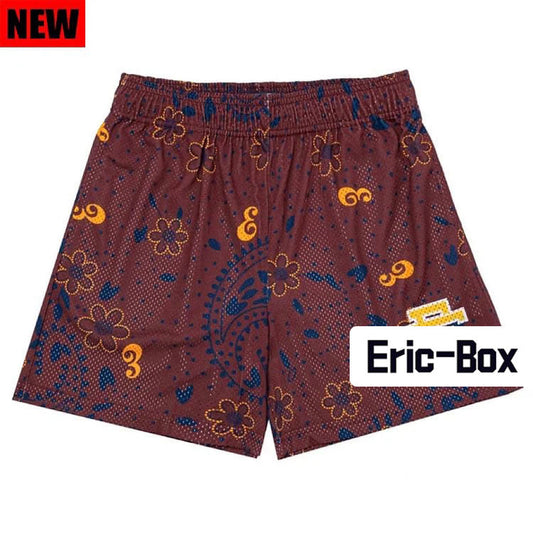 Red Brown Paisley Mesh Shorts