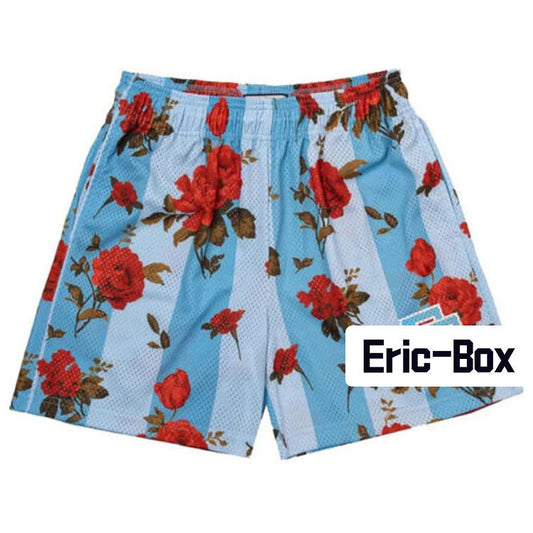 Red Rose Blue Mesh Shorts