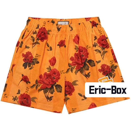 Red Rose Yellow Mesh Shorts