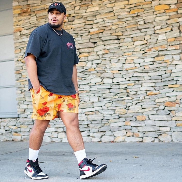 Red Rose Yellow Mesh Shorts